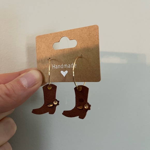 Cowboy/cowgirl boot hoop earrings - faux suede - handmade - Picture 2 of 2